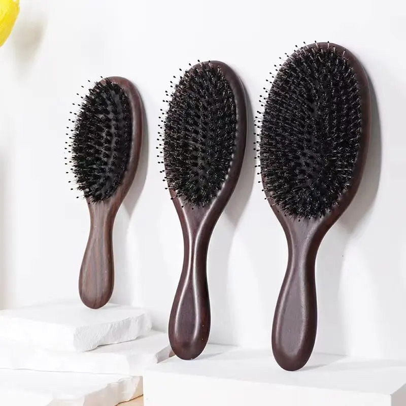 Arrival Hair Brush Wood Handle Boar Bristle Beard Comb Styling Detangling Straighten Brown Lotus Boar Bristles Massage Comb 250113
