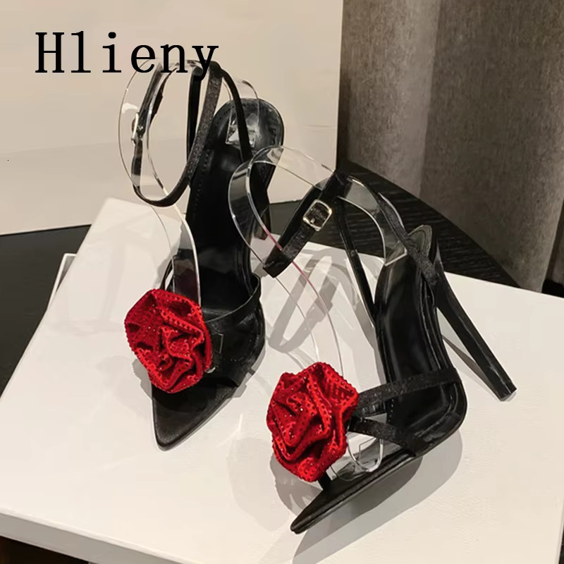 Hlieny 2025 Fashion Wer Buckle Strap Sandals Thin High Heels Women's Sexy Pointed Toe Crystal Party Dress Female Shoe