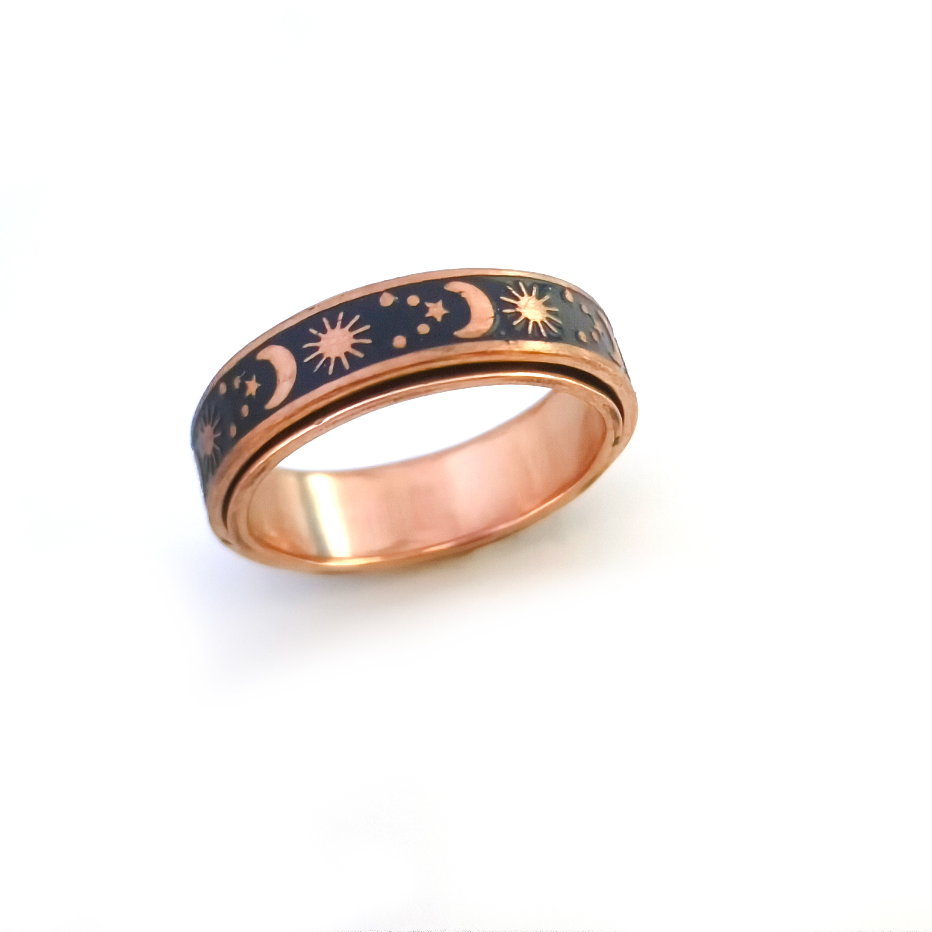 Fashion titanium steel men's and women's star and moon decompression rotating ring ing wind vintage jewelry designer ring JZ000A4