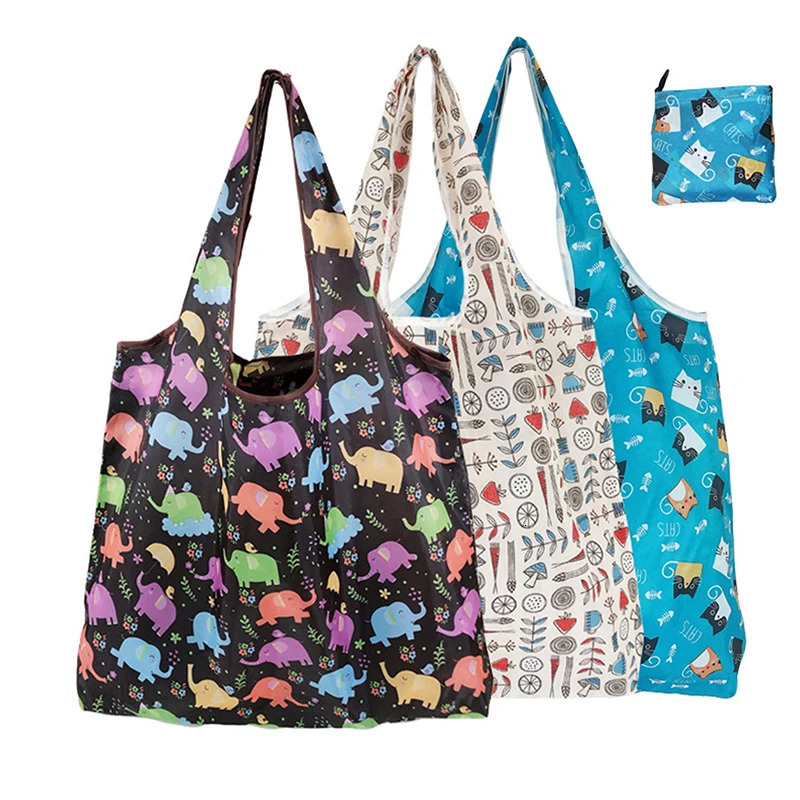 1Pc Foldable Shopping Bag Reusable Travel Grocery EcoFriendly Cute Animal Printing Supermarket Tote 250121