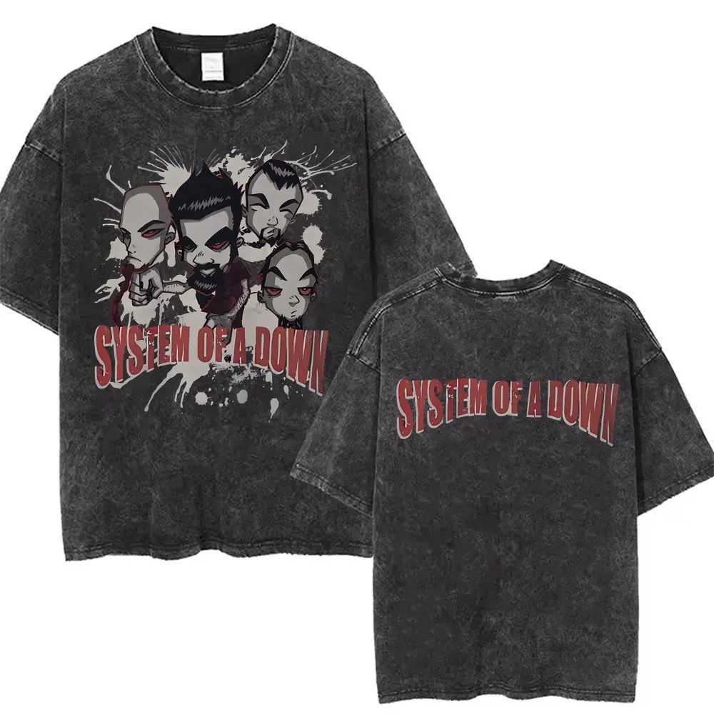 Washed Vintage Rock Band System of A Down Mezmerize Printed T-shirts Men Fashion Classic Metal Tshirt Male Oversized Strtwear X250528