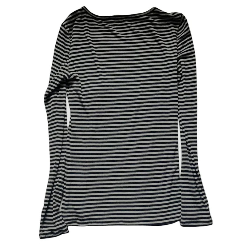 Womens Harajuku striped long sleeved T-shirt crew collar ultra-thin shirt Y2K Grunge Gothic top T-shirt dark academic clothing street clothing 250208