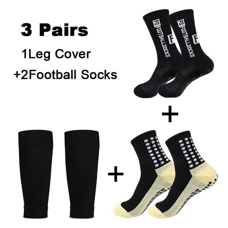 3 Pairs Set Men Grip Soccer Socks and Knee Pads Calf Sleeves Adult Youth Non Slip Leg Shin Guards for Basketball Football SportsXJ250213