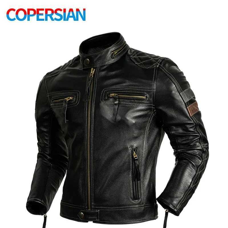 2023 Vintage Mens Black Leather Jacket for Spring Autumn Genuine Motorcycle Style Natural Cowhide Leather Slim Fit Biker Coat X250213