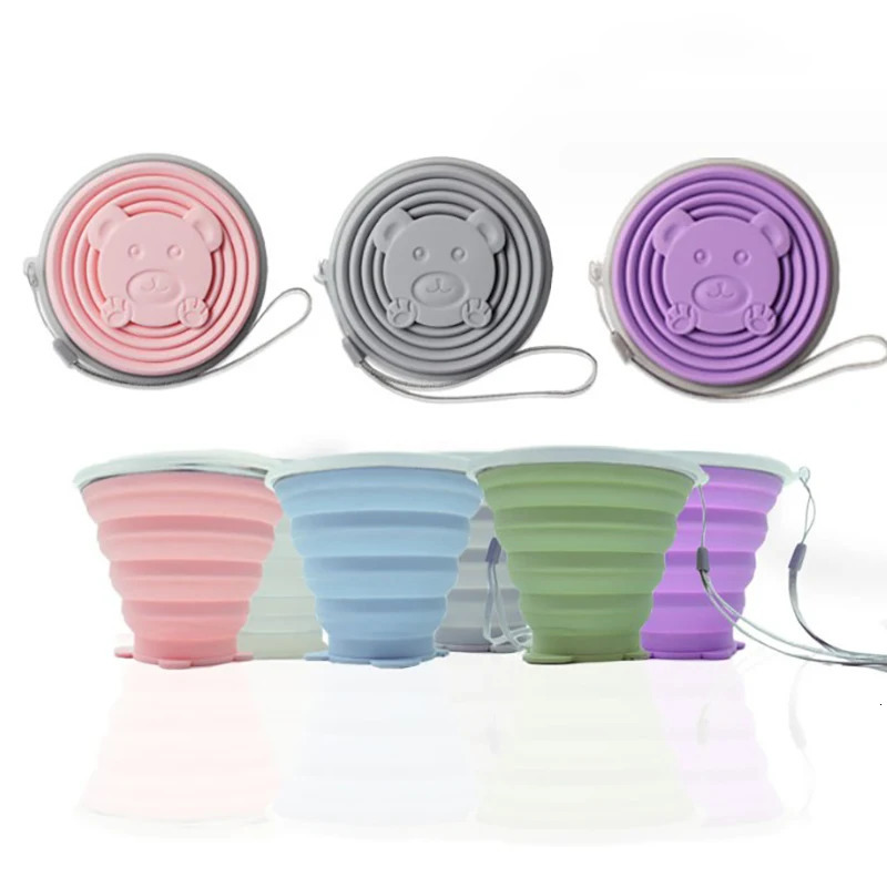 180320ML Silicone Collapsible Travelling Cups Reusable Portable Drinking Cup with Lids for Outdoor Hikin Z260202