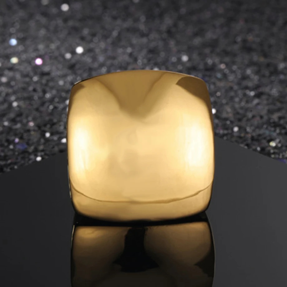 Fashion Gold Ring Womens Party Jewelry 316L Stainless Steel Square Cocktail Anillos MUJI 250109