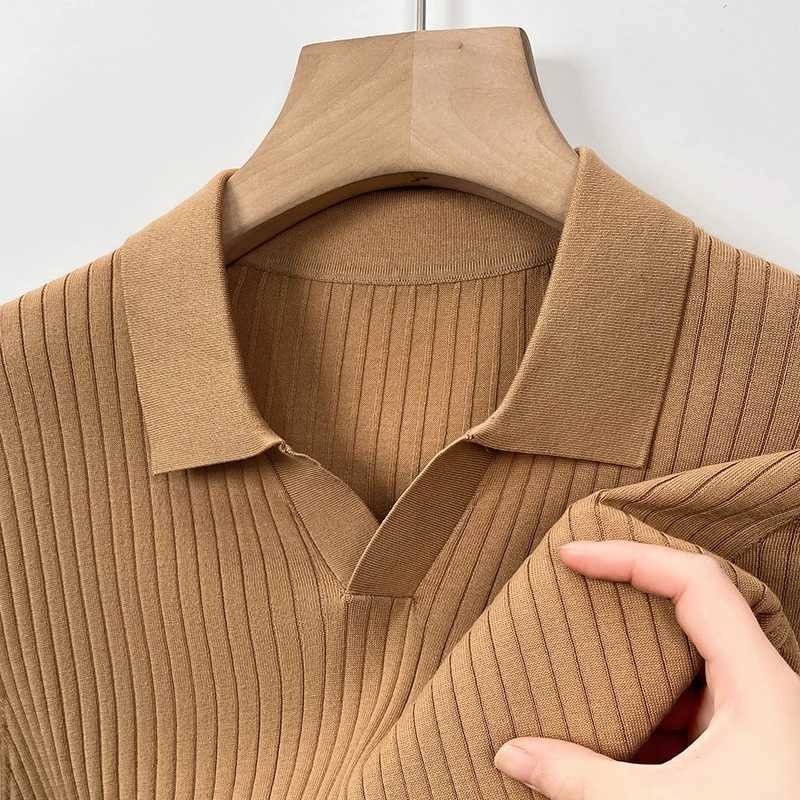 Mulberry Silk Mens Short-Sleeved Shirt Slim Fit Summer Business Gentleman Mens Polo Shirt in 2024 High-End Knitwear X250213
