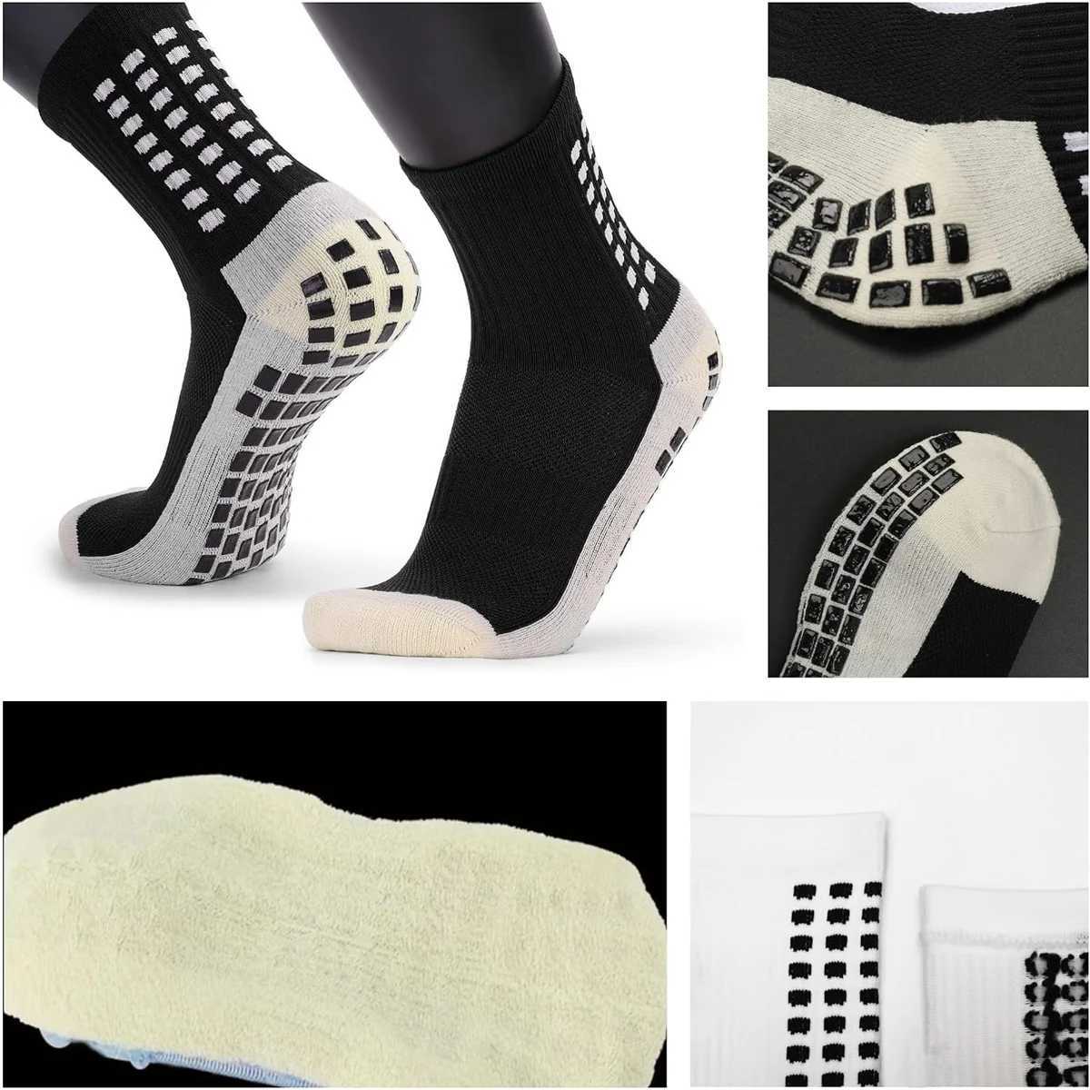 2 Pairs Non Slip Football Socks+2 Pairs Knee Pads Calf Sleeves Men Women Breathable Running Soccer Cycling Sports SocksXJ250213