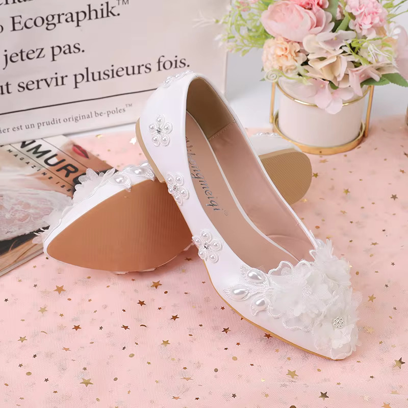 Pearl/Rhie Crystal Wer Flat Sole Single Shoe 2024 New Women's Temperament Wedding Bride Bridesmaid Shoes Size 43