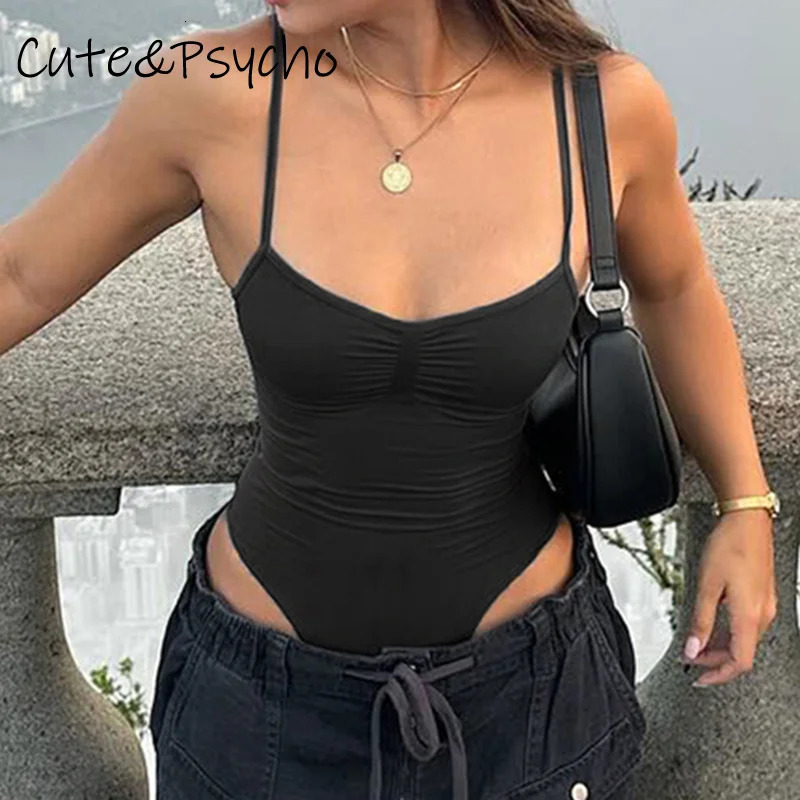 Cuteandpsycho Sexy Bodycon Sleeveless Bodysuits for Women Fashion Solid Slim Overall Clubwear Basic Y2K Backless Black Outfits 250211