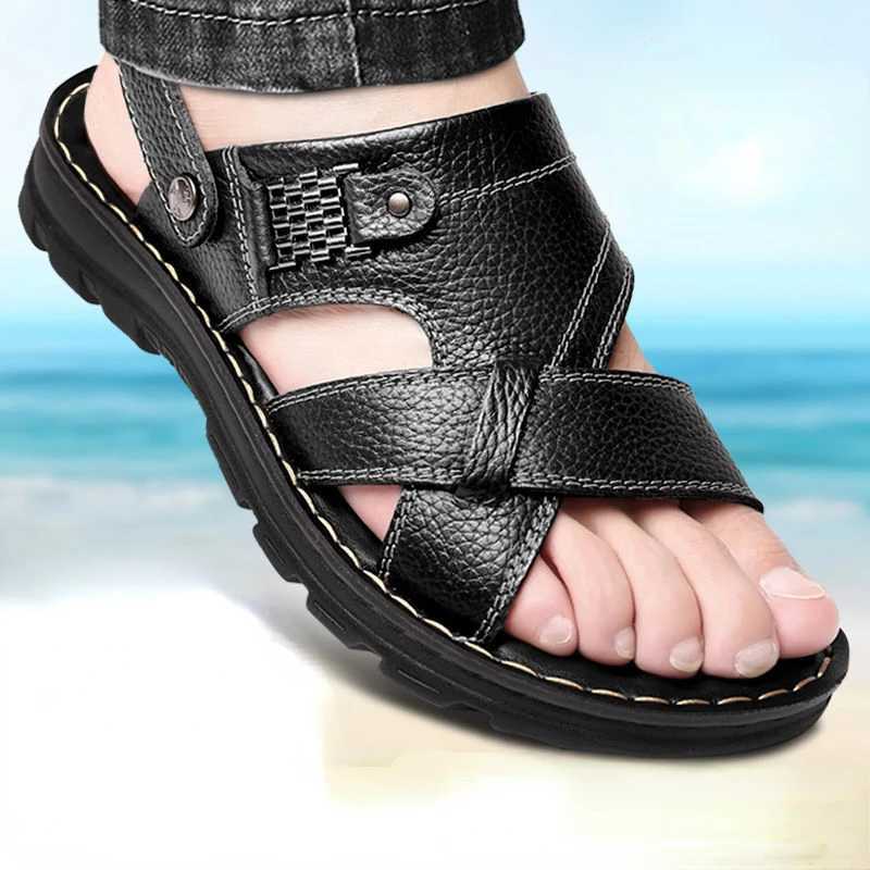 Summer Men Leather Sandals Genuine Leather N-slip Men Shoes Slippers Outdoor Thick-soled Beach Shoes Cfor Soft Men sandals Y250213
