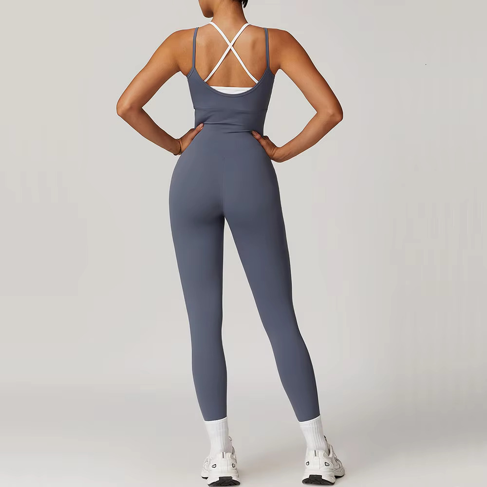 Color Blocked Gym Set Yoga Suit Back Cross Sportswear Women Sports Jumpsuit Fiess Rompers Workout Bodysuits