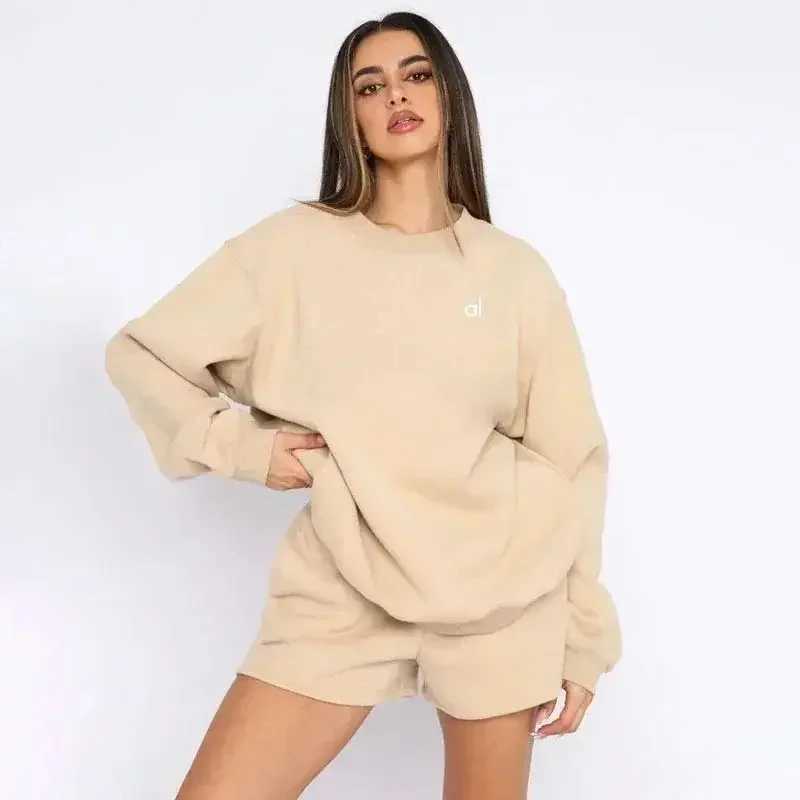 Women's Hoodies Sweatshirts AL Top Women Clothing Crew Neck Pullover Comfortable Simplicity Solid Color Crew-neck Long-sleeved Hoodie Gym Tops H2