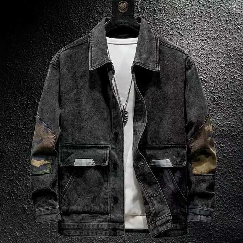 Mens Denim Jacket Brown Plus Size Cargo Male Jean Coats Camouflage Fast Delvery of Fabric Korean Popular Clothes Vintage Elatic X250213