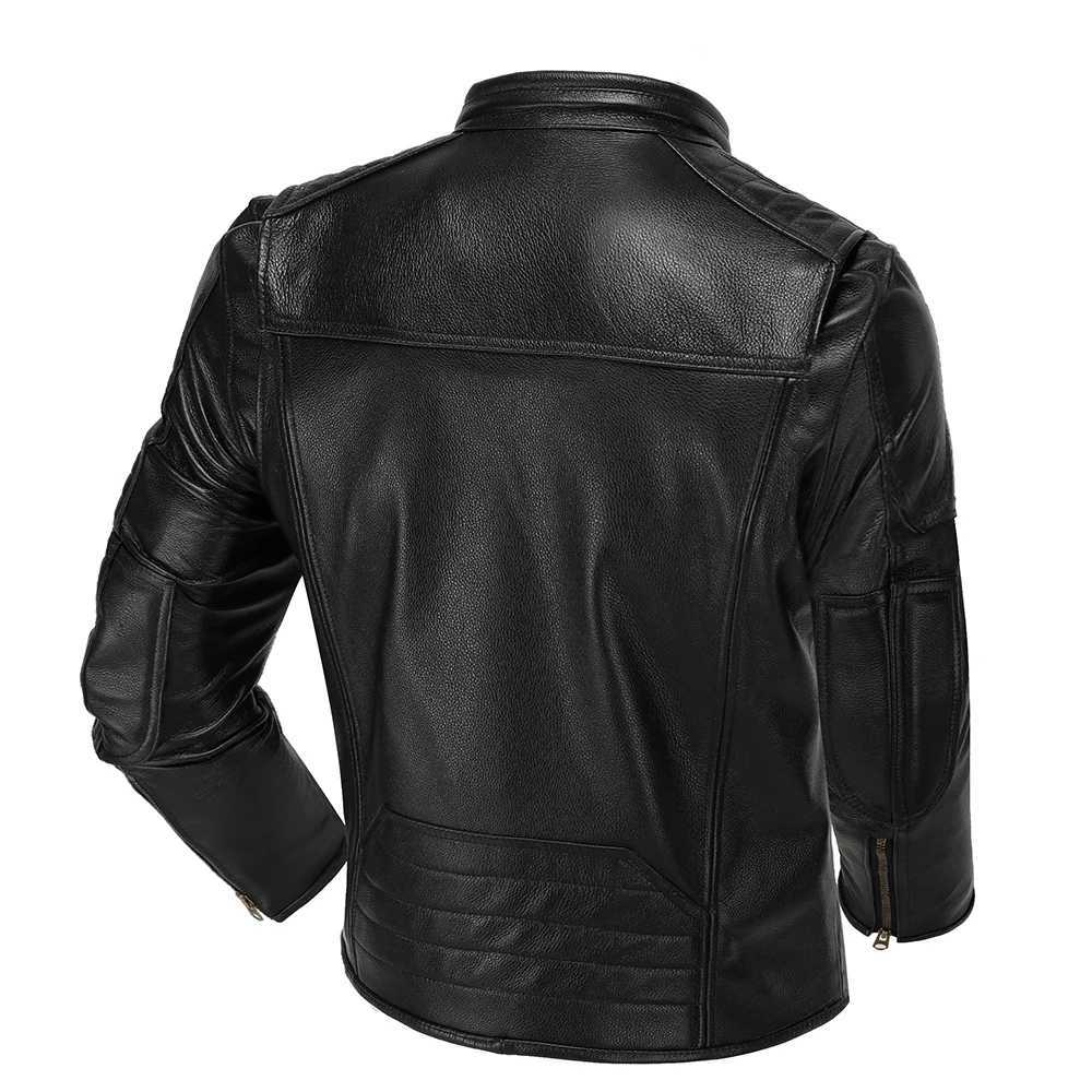 2023 New Motorcycle Causal Vintage Leather Coat Men Autumn Outfit Fashion Biker Pocket Design Top Layer Cow Leather Jacket X250213