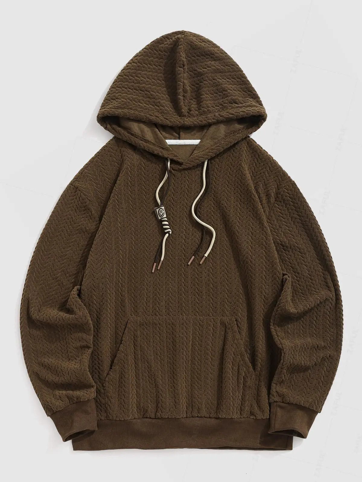 Mens Daily Casual V Shaped Faux Fur Drawstring Patched n Long Sleeve Kangaroo Pocket Pullover Hoodie 250122