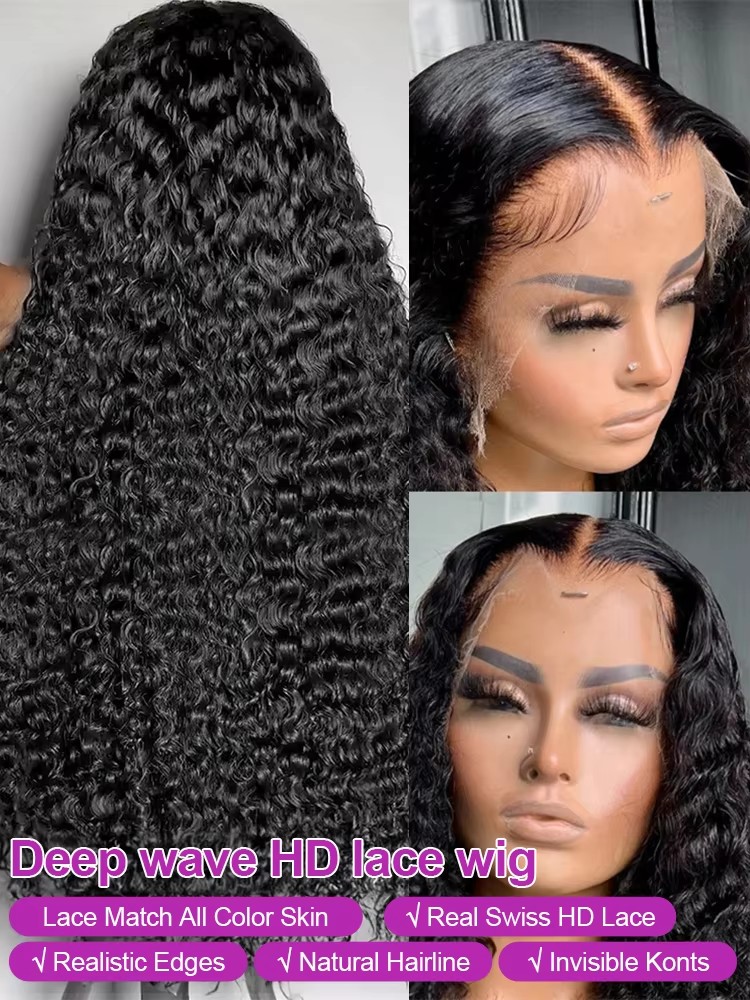 30 38 Inch Curly Human Hair Black 360 Hd Wig Brazilian 13X4 Deep Wave Lace Frontal Wigs For Women 250820