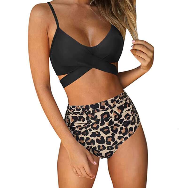 Two-Pieces Push-Up Padded Bra Bandage Bikini Set Women Criss Cross High Waisted String Ral Printed Bathing Suits