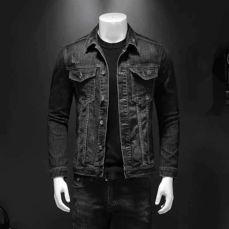 Mens Denim Jacket Moto Biker Outerwear Coats Men Jeans Jacket Black Casual Cotton Turn Down Collar Motorcycle Denim Coats Men X250213