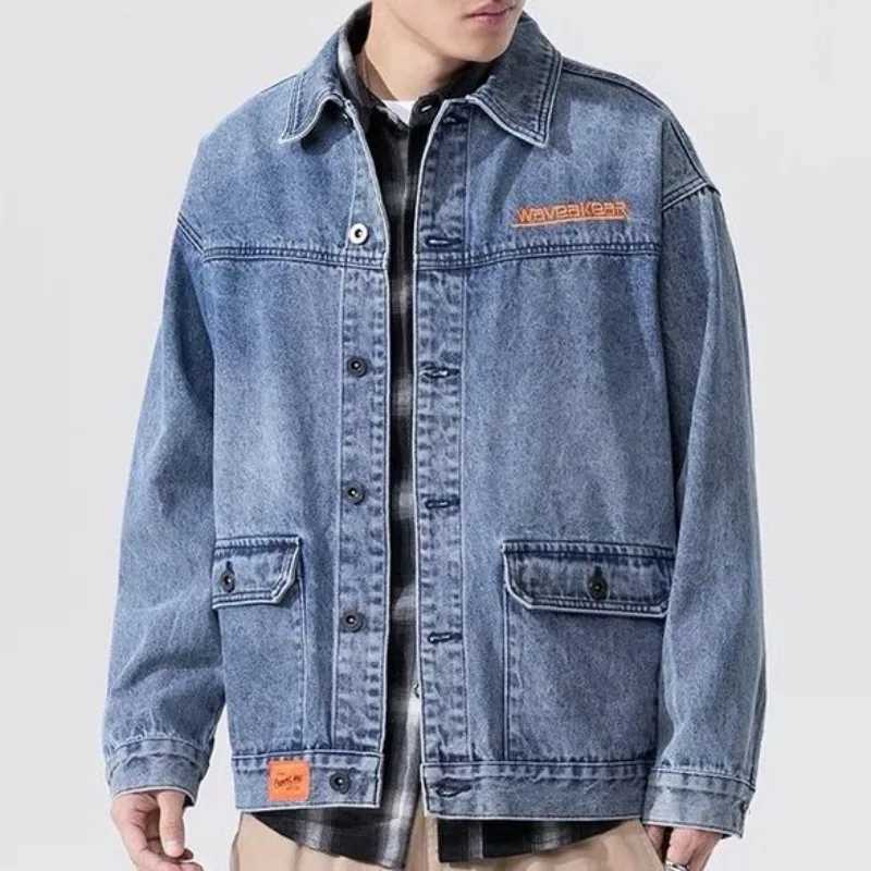 Jeans Coat for Men Overcoat Black Denim Jackets Man Punk with Embroidery Loose Fashion Large Size Lxury Worn Washed Designer G L X250213