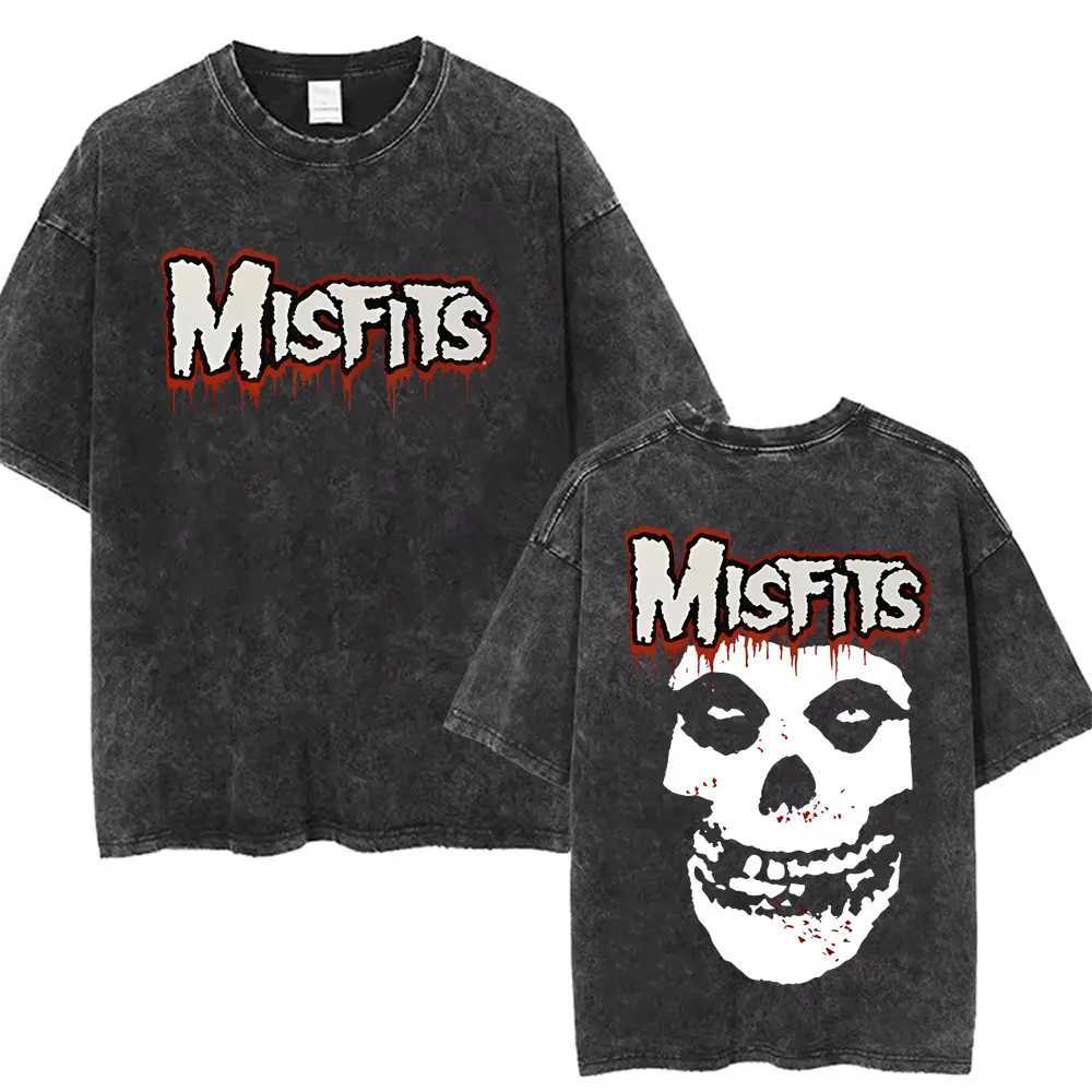 Washed Vintage Hardcore Punk Band Misfits T-shirt Horror Skeleton Graphic T-shirt Men Womens Fashion Casual Oversized T Shirts X250623