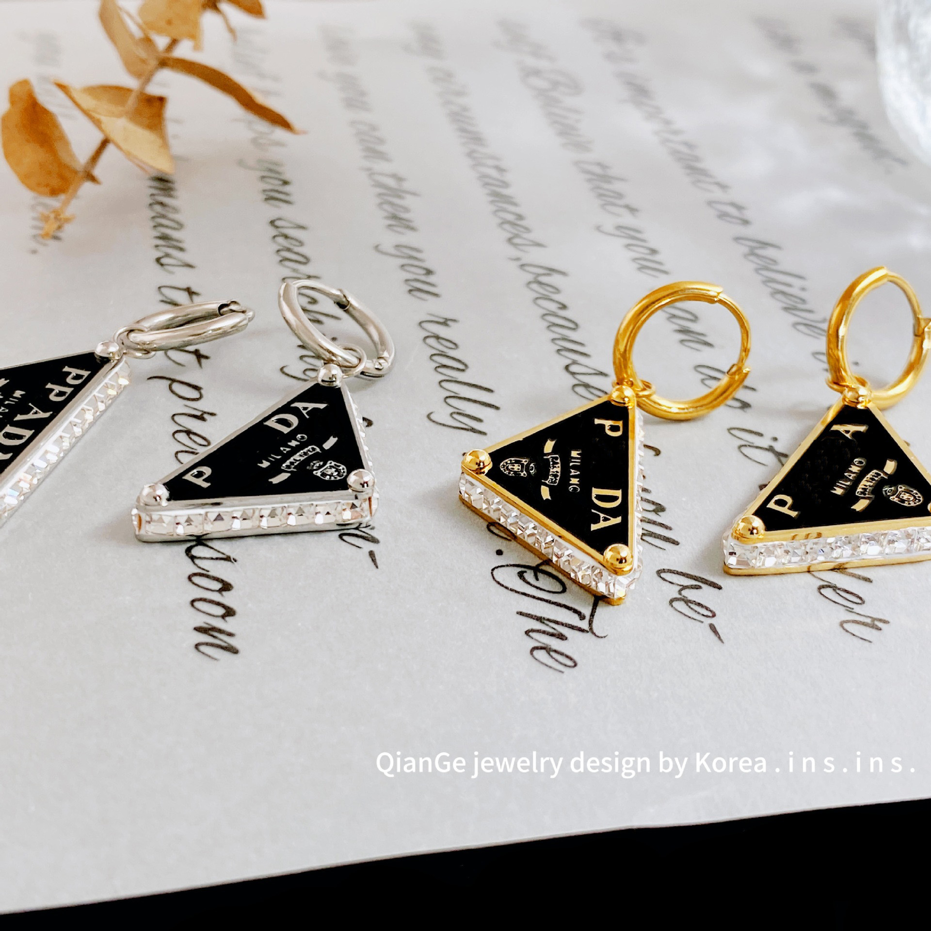 Titanium steel fashion diamond studded inverted triangle letter earrings designer light luxury gift personalized temperament high-end jewelry for women Stud