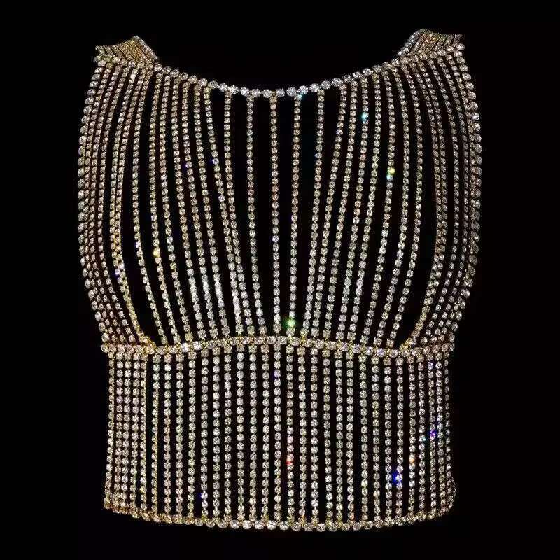 Body Full Rhie Sexy Bra Top Ladies Night Club Party Sparkg Crystal Chest Chain Fine Jewelry Accessories