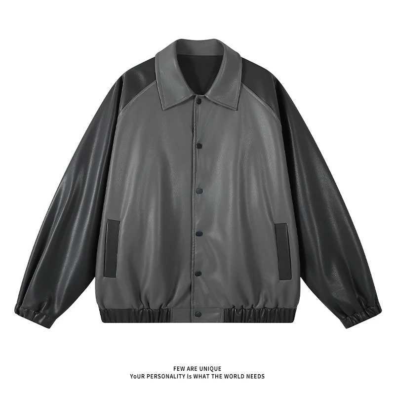 American retro leather jacket mens jacket cool casual patchwork jacket casual loose motorcycle leather jacket mens jacket X250213