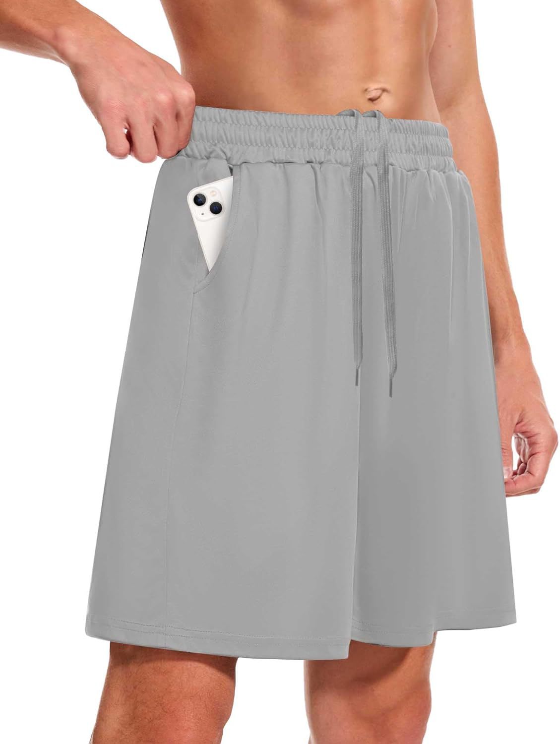 Men Outdoor Shorts Men's Summer Beach Shorts with Elastic Waistband Pockets for Fitness Running Solid Color Loose Fit Wide Leg