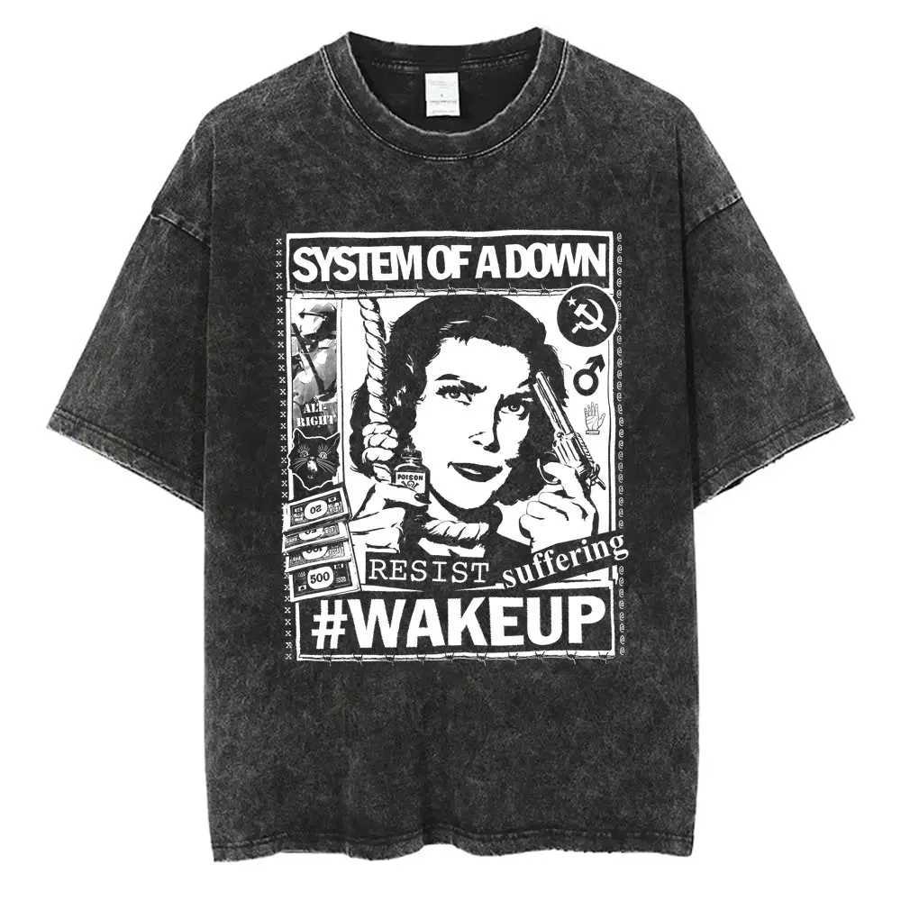 Washed Vintage System of A Down SOAD Graphic Tshirt Men Rock Alternative Metal Music T-shirts Male 90s Gothic Oversized T Shirts X250313