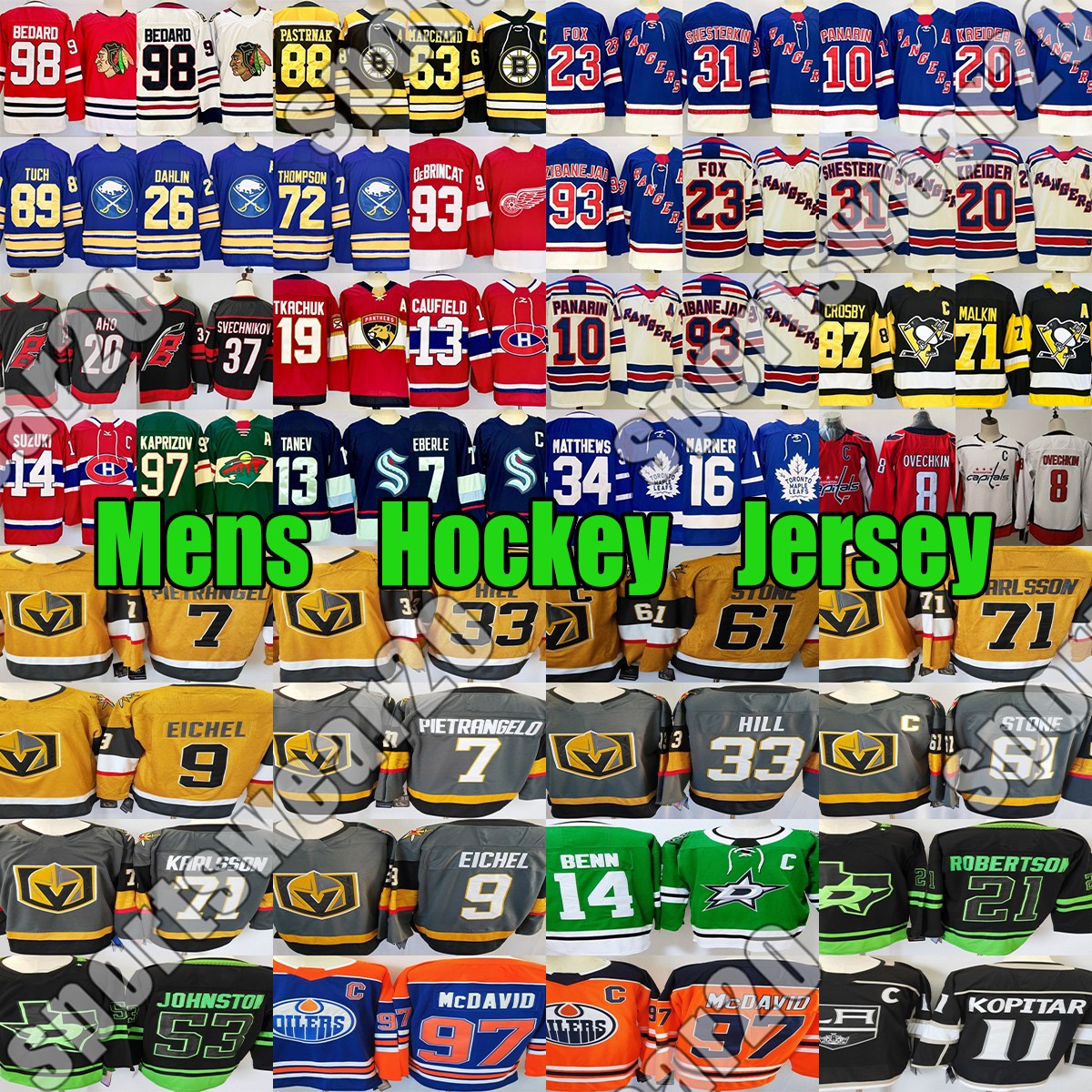 Mens Hockey Jersey nhls jersey Bedard MatthewsS McDAVIDs Crosby Ovechkin Pastrnak Marchand Tkachuk Panarin Kreider Fox Malkin Eichel Karlsson Hill Benn Aho jersey