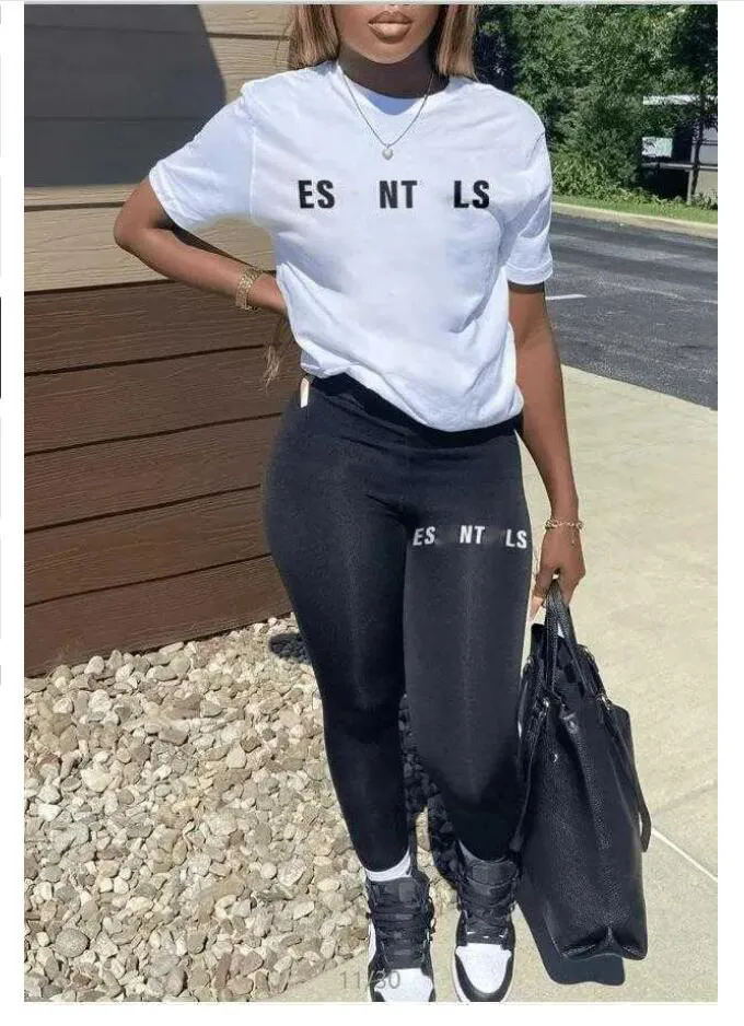 Designer Silm Pants Suit Womens Two Pieces Jogger Set Letters Printed Short Sleeve Sexy Fashion Tights Suits