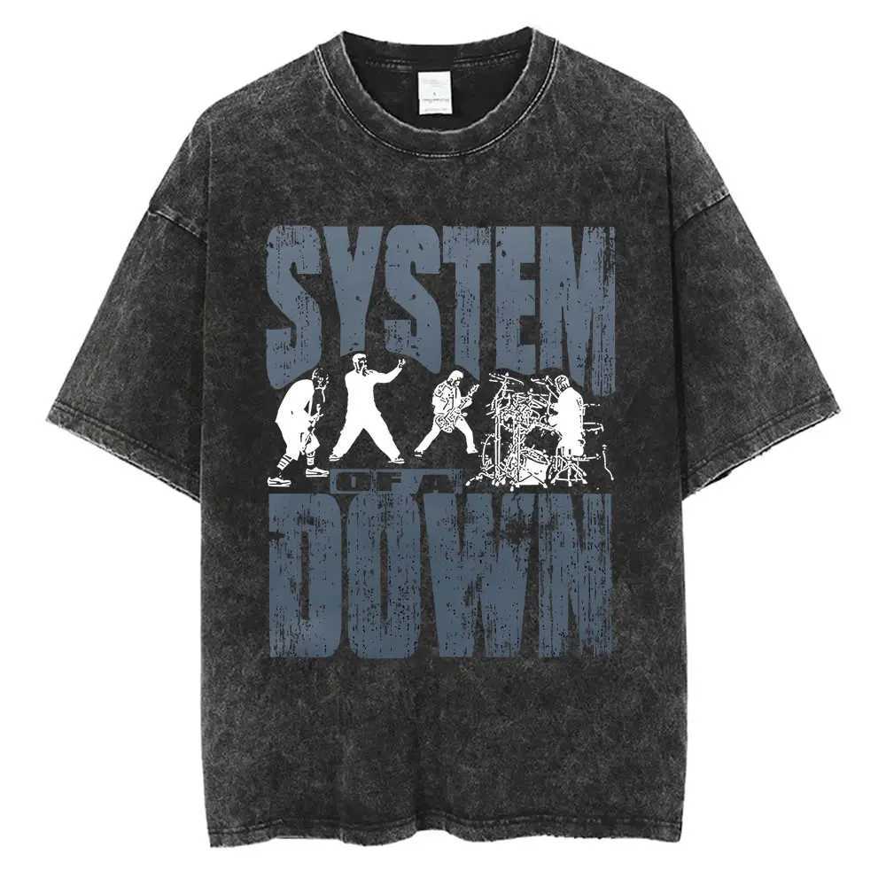 Washed Vintage System of A Down SOAD Graphic Tshirt Men Rock Alternative Metal Music T-shirts Male 90s Gothic Oversized T Shirts X250313