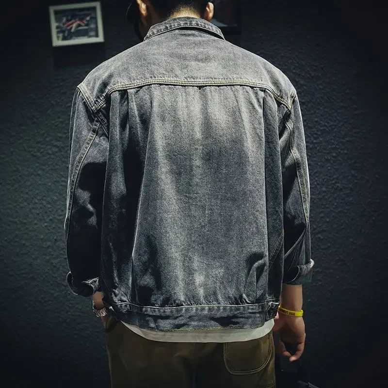 Plus Size Cowboy Coat for Men Button Denim Jackets Man Cargo Y2k High Quality Loose New In Outwear On Board Elatic Rock X250213