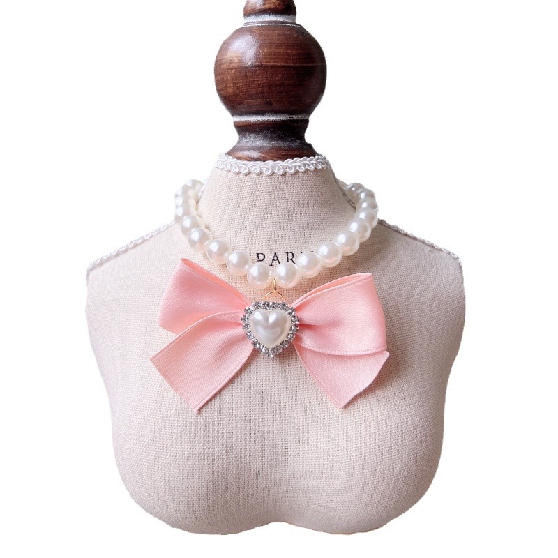 pearl dog collar with bow cat necklace collar personalized