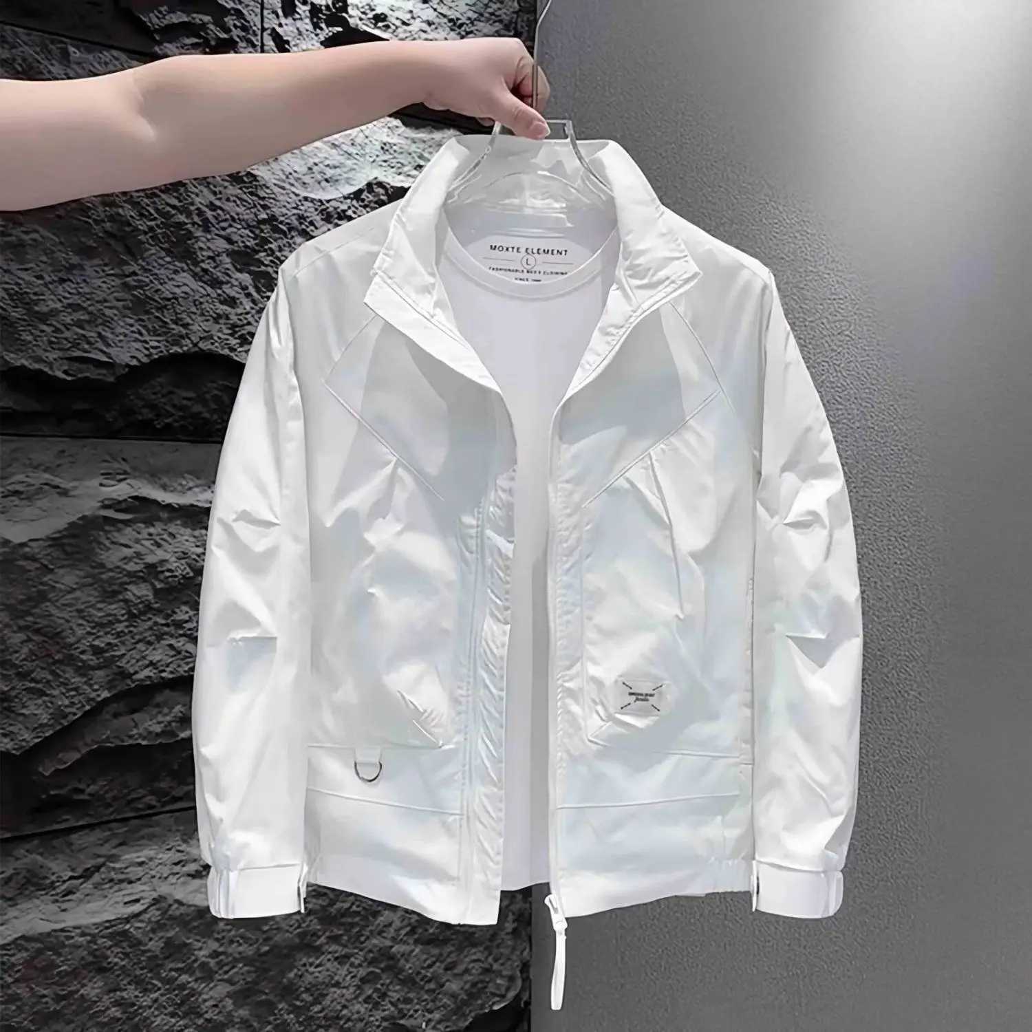 Mens autumn jacket casual simple fashion paradigm stand collar jacket new white jacket X250213
