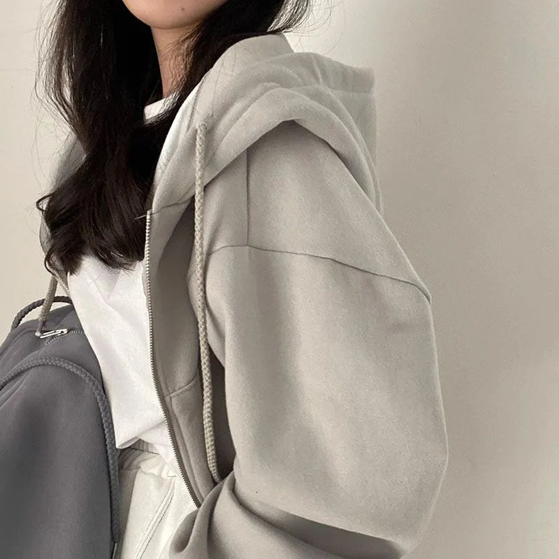 Autumn Winter Hooded Hoodies Women Casual Streetwear Zip Up Sweatshirts Long Sleeve Jackets Harajuku Y2K Crop Tops Hood Shirt 250213