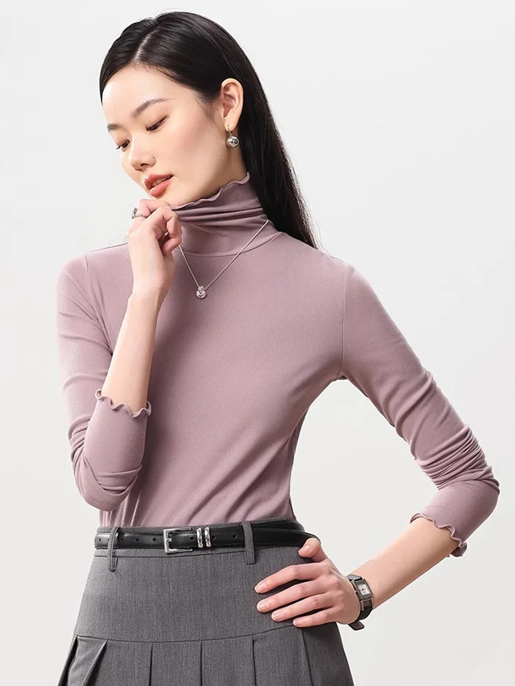 SuyaDream Women Bottoming T Shirt Silk Viscose Blend Long Sleeves Solid Basic Thermal Autumn Winter Top 250211