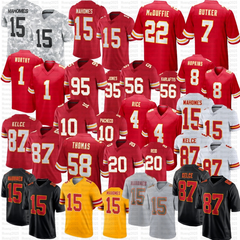 Patrick Mahomes Harrison Butker Travis Kelce Football Jersey Rashee Rice Jones Isiah Pacheco George Karlaftis Xavier Worthy Jalen Royals McDuffie Thomas Humphrey