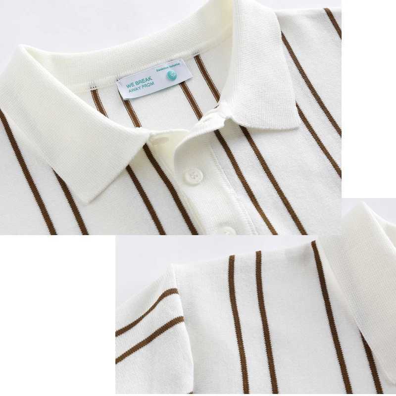 Stretchable Mens Striped POLO Shirt Daily Casual and Breathable Sweat-wicking Knit Short-sleeved T-shirt. X250213