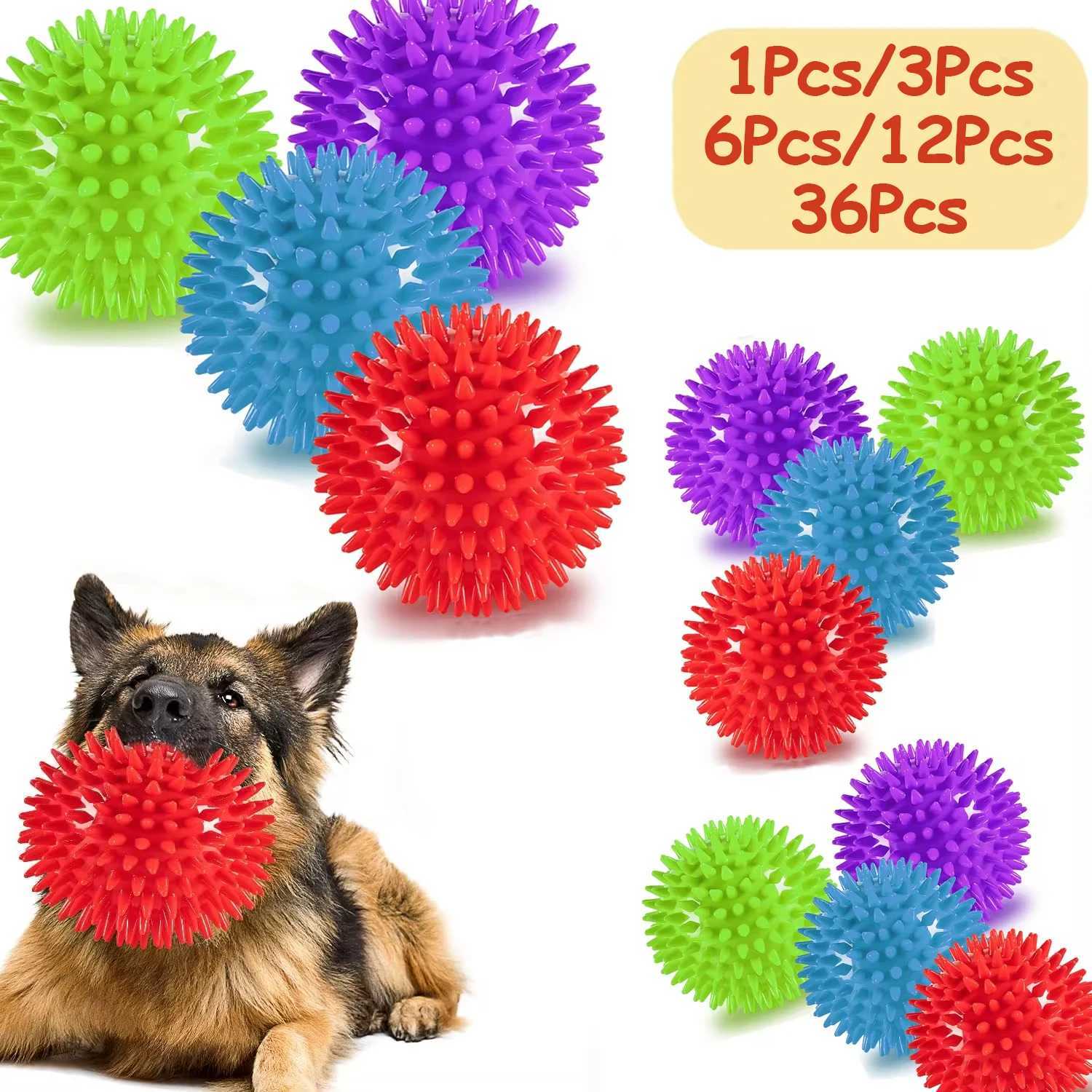 1/36pcs Squeaky Dog Toys Spiky Dog Balls Clean Teeth and Gum Health for Your Pet Squeaker Ball Toys for Aggressive Chewers Y250705