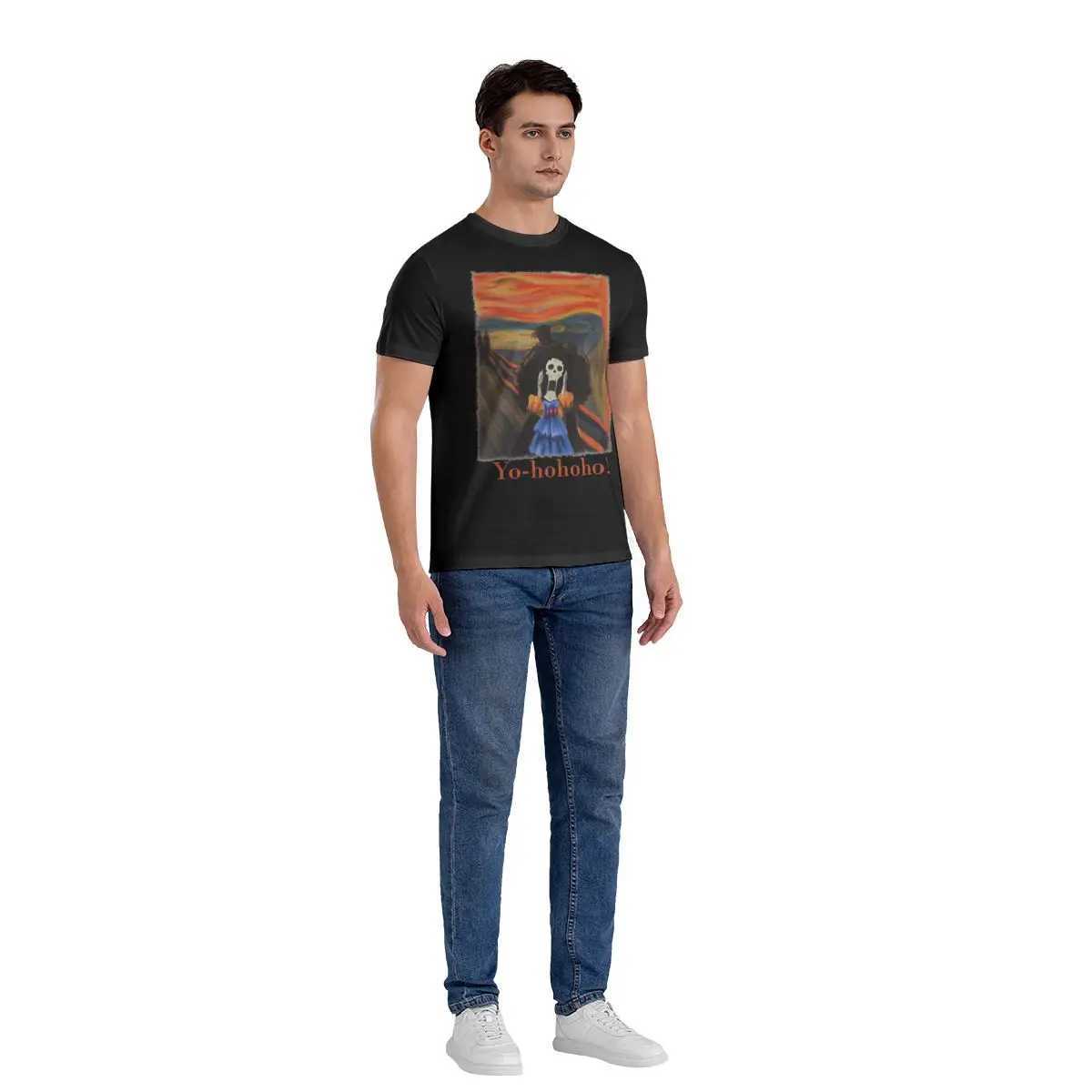 S Soul King Brook Yellow Mens T Shirt One Piece Luffy Cartoon Humor T Shirt Short Slve Crewneck T-Shirt 100% Cotton X250213