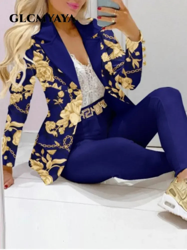 CM.YAYA Elegant Paisley Butterfly Plaid Womens Set Blazer Pants Suit Office Lady Fashion Two 2 Piece Set Fitness Outfits 250206