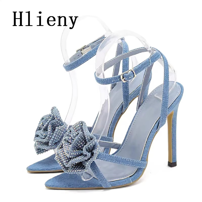 Hlieny 2025 Fashion Wer Buckle Strap Sandals Thin High Heels Women's Sexy Pointed Toe Crystal Party Dress Female Shoe