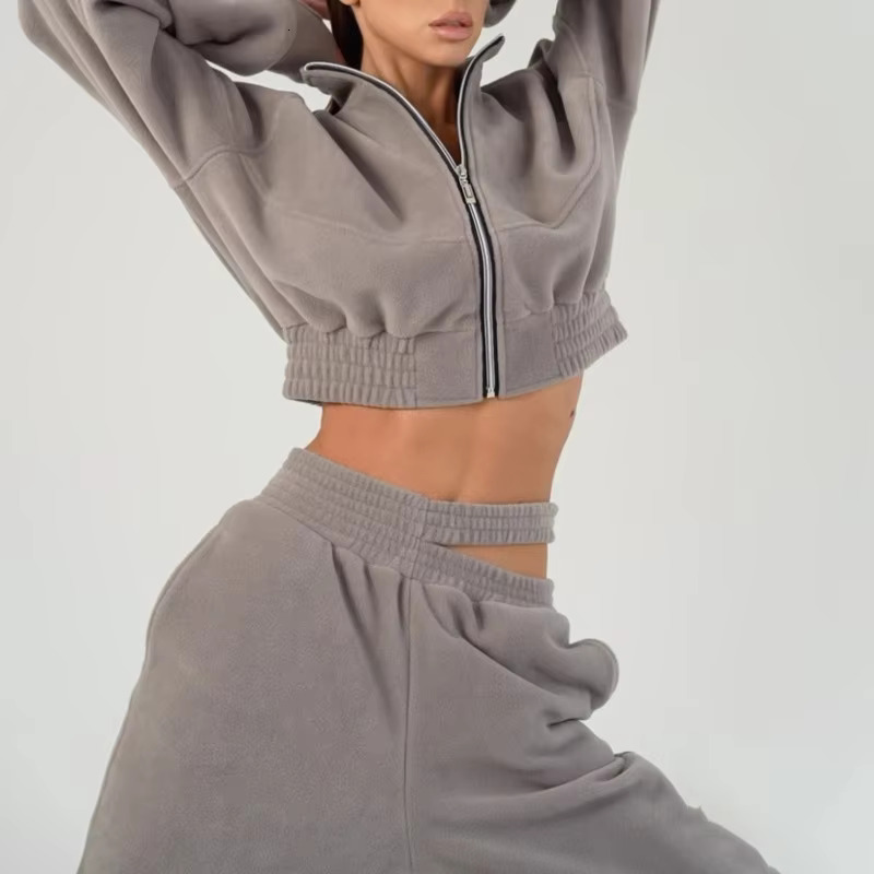 Sports Style Set Clothing Zipper Short Coat And Hollow Out Trousers Fashion Casual Women 2 Piece Sets 2025 Winter 16O3349