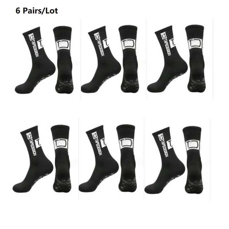 6 Pairs/Lot 2024 New ANTI SLIP Tapedesign Football Socks Mid Calf Non-Slip Soccer Sport Cycling Sports Mens Women Sock EU38-44XJ250213