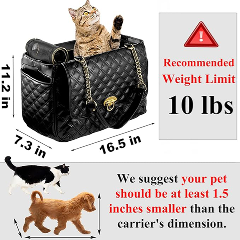 Fashion Dog Carrier Handbag for Puppy with 2 Super-Large Pockets, Holds Up to 10lbs PU Leather Pet Carrier, Cat Carrier, Airline Approved Puppy Purse 