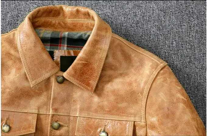 LNY Shop Best.2020 Mens slim fit leather jacket vegetable tanned batik head leather jacket classic 507 style leather jacket X250213