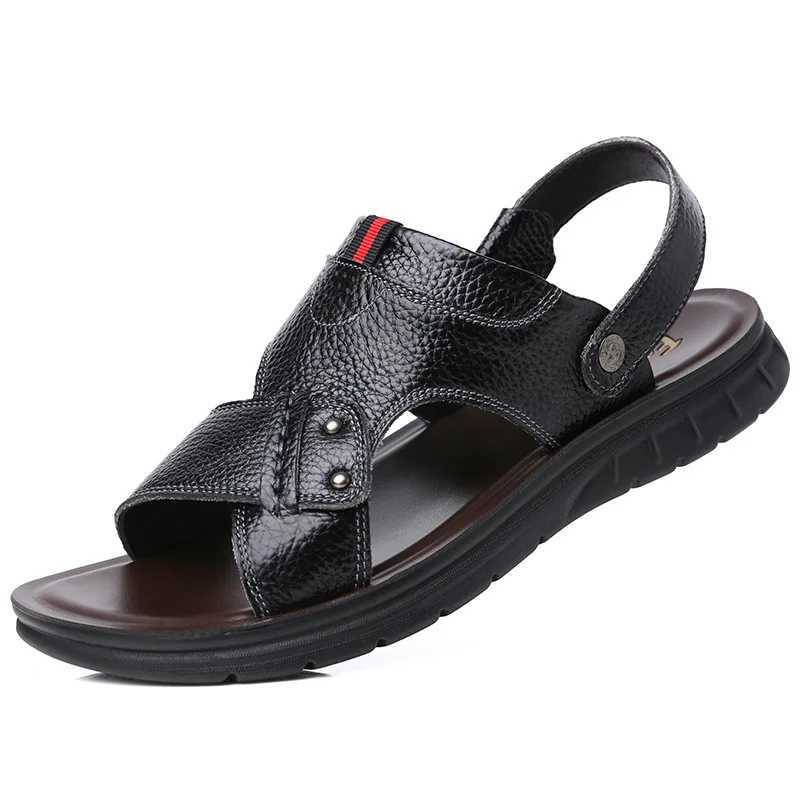 Mens Shoe Big Size 50 Men Leather Sandals Summer Classic Slippers Soft Sandals Men Run Cfortable Outdoor Walking Footwear Y250213