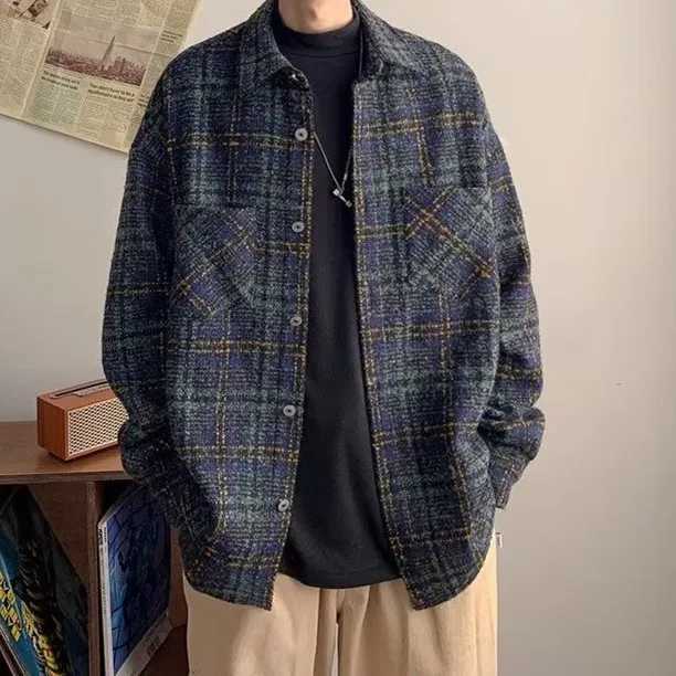 Retro new arrival men plaid shirts of jacket casual fashion shirt for men solid comfortable shirt men shirt tops X250213